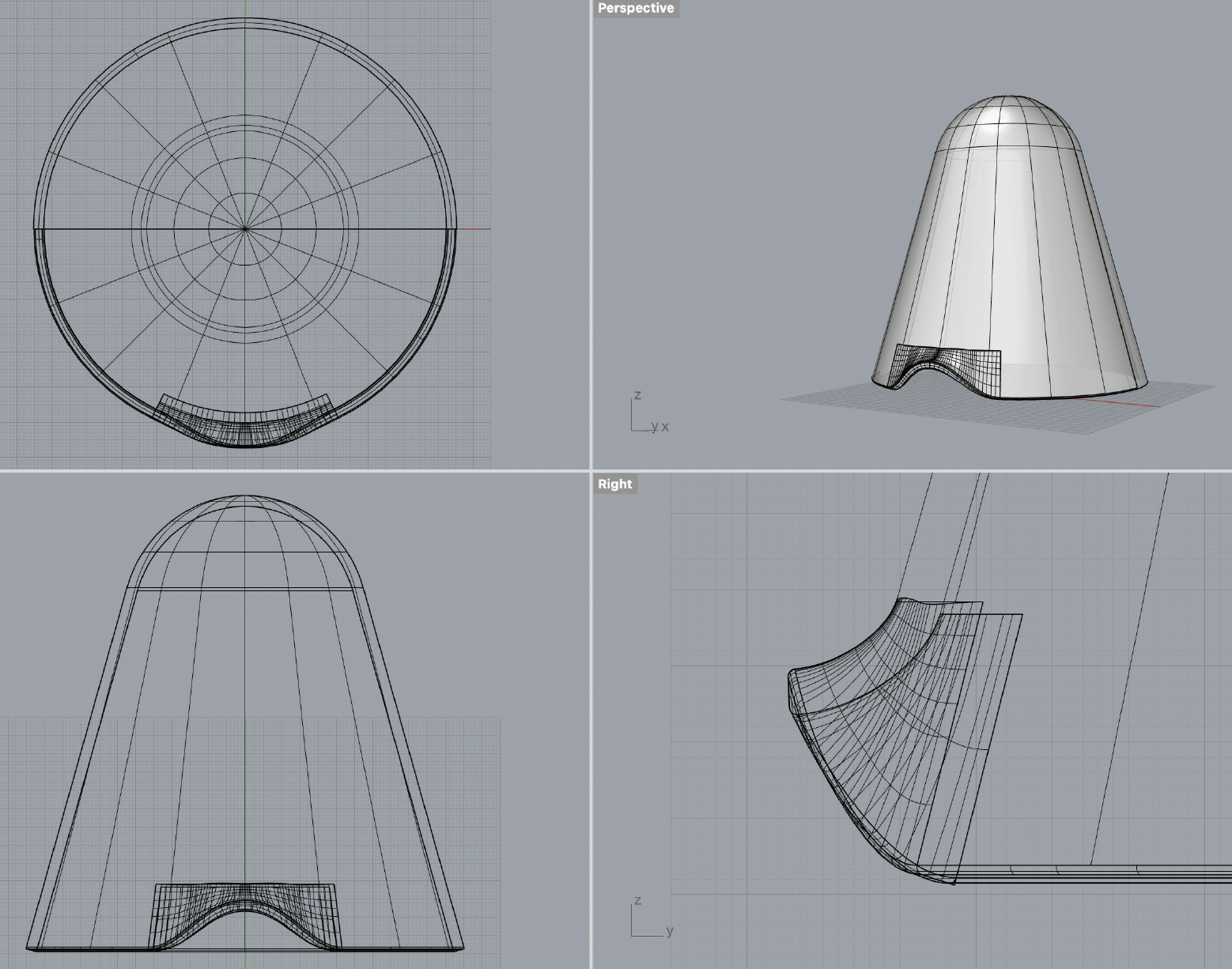 Rhino 3D model — four viewports
