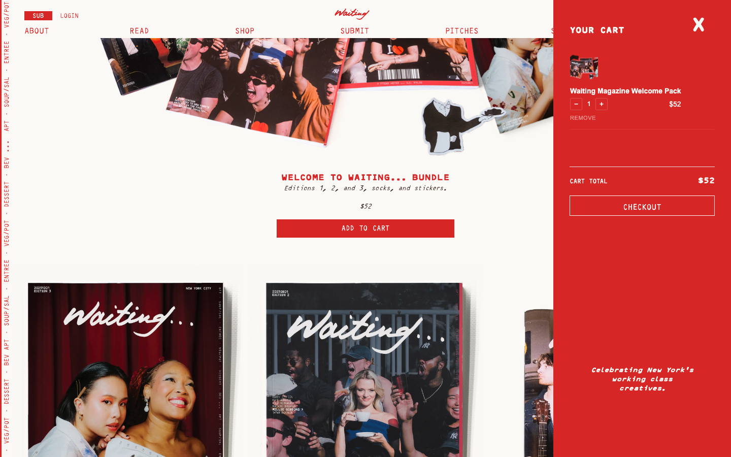 waitingmag.com — cart drawer open