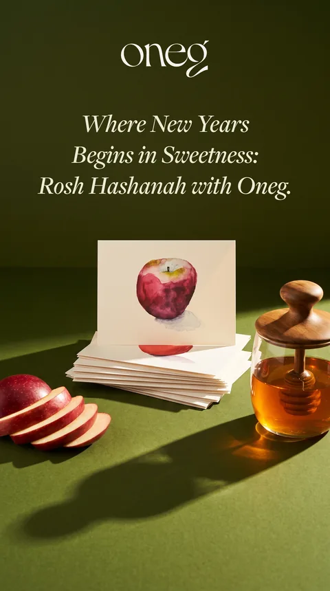 Ad: greeting card and honey jar on green, Where New Years Begin in Sweetness.