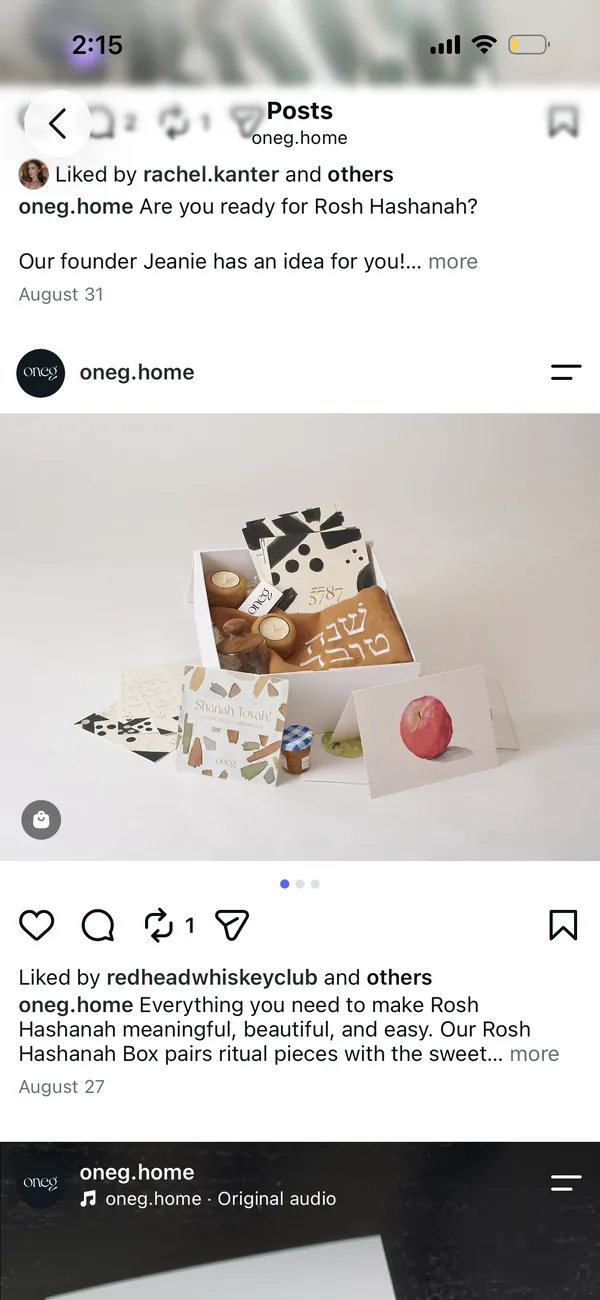 Instagram carousel introducing the Rosh Hashanah box.
