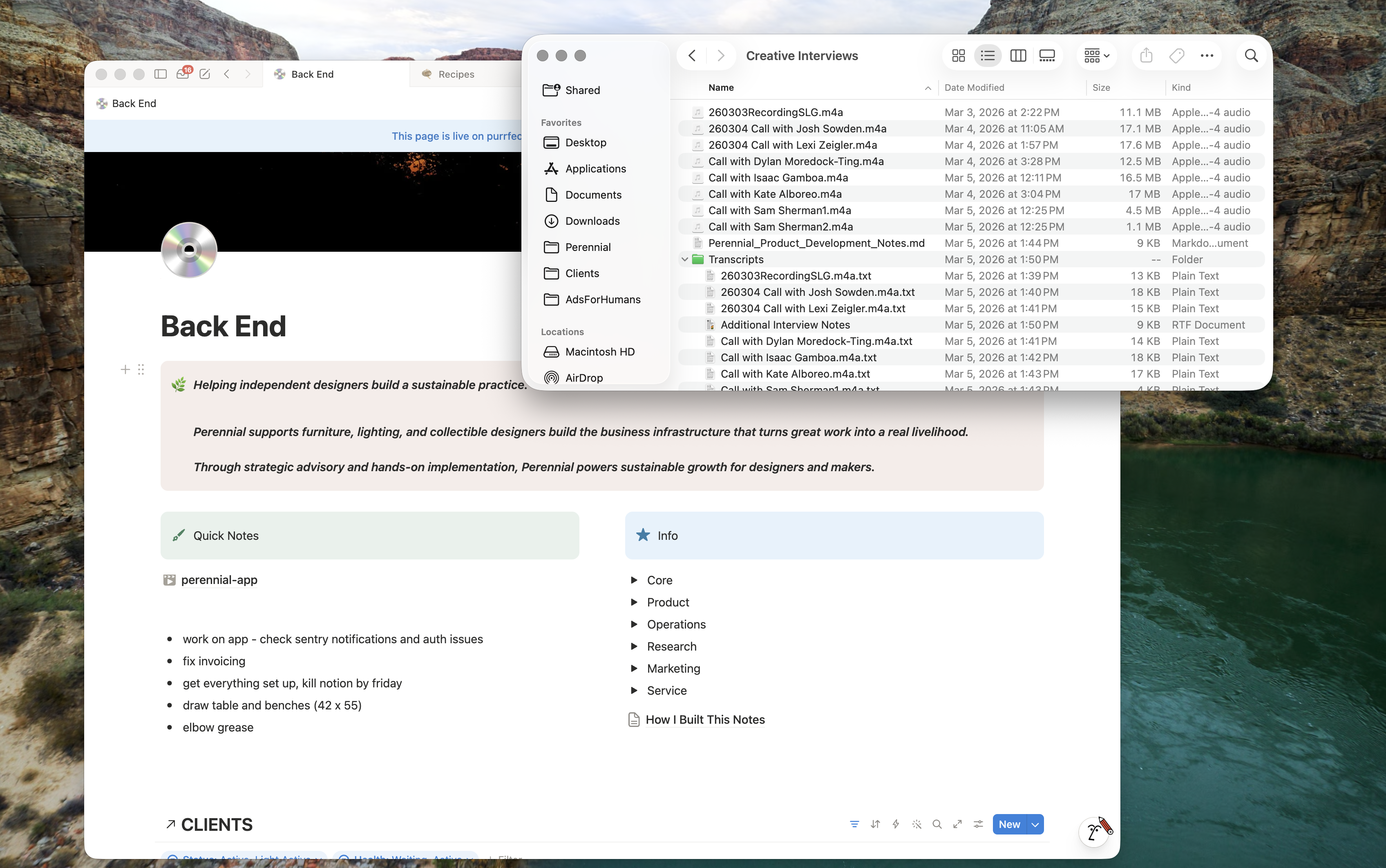 The research corpus: recorded calls, transcripts, and the working notes behind the product.